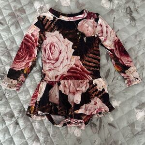 Posh Peanut Floral Long Sleeve Romper - Pink and Black